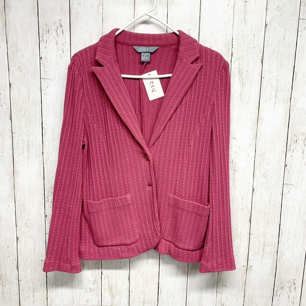Vintage Koret Sweater Women Small Pink‎ Collared Button Down Cable Knit Cardigan